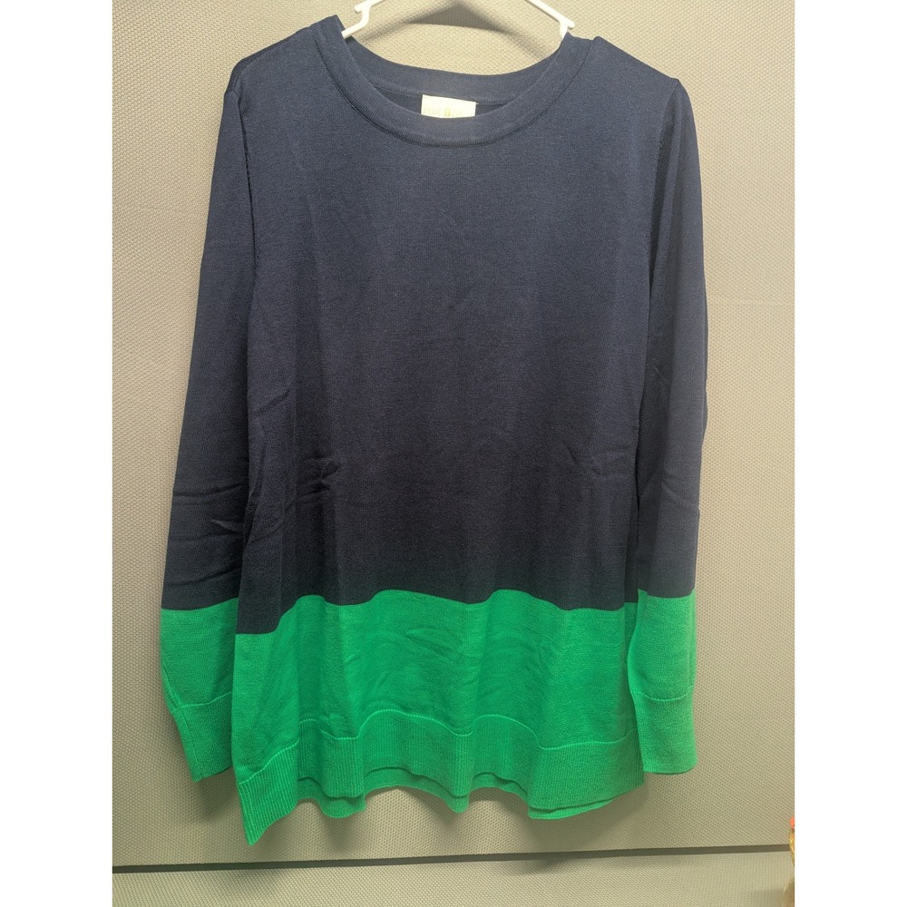 Belle by Kim Gravel Sweater Navy Blue Green Colorblock Cotton Blend Women's XL